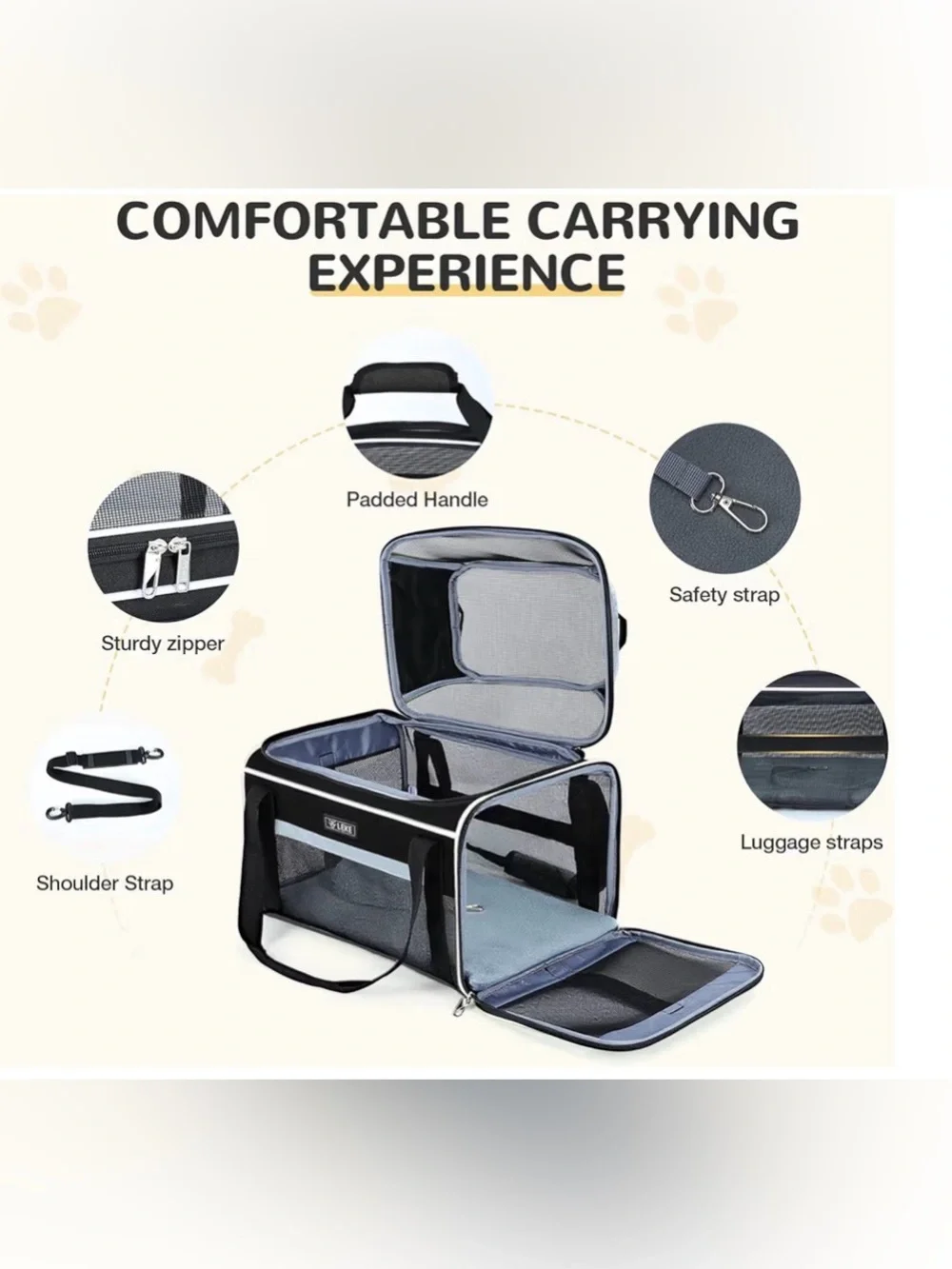 Black Soft-Sided Pet Carrier for Dogs and Cats